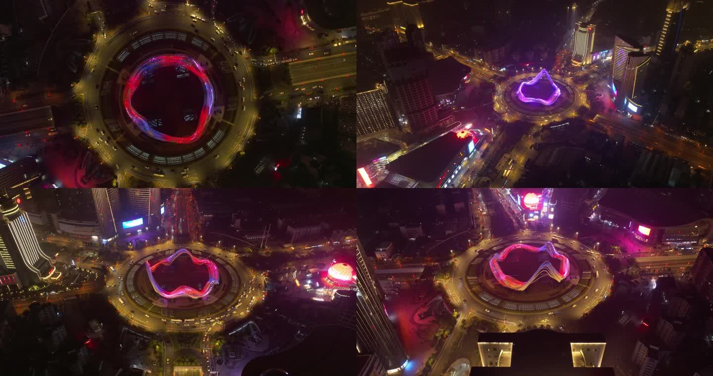 航拍武汉光谷国际广场夜景