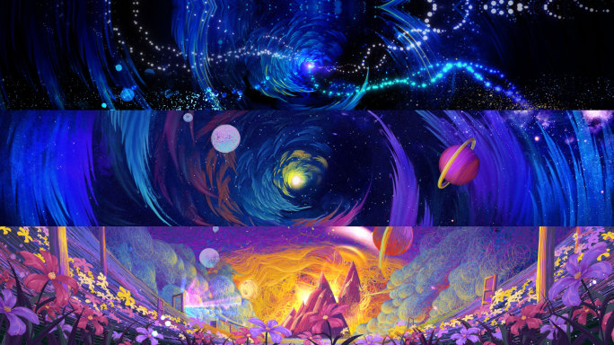 原创手绘插画彩色粒子LED大屏背景动画