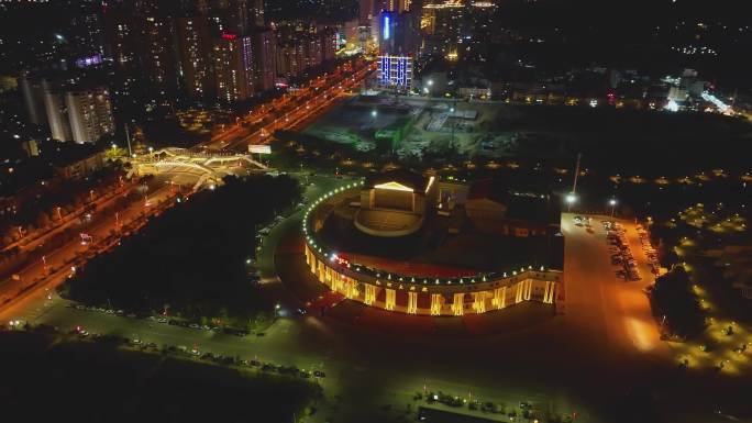 云南红河州大剧院夜景航拍4K