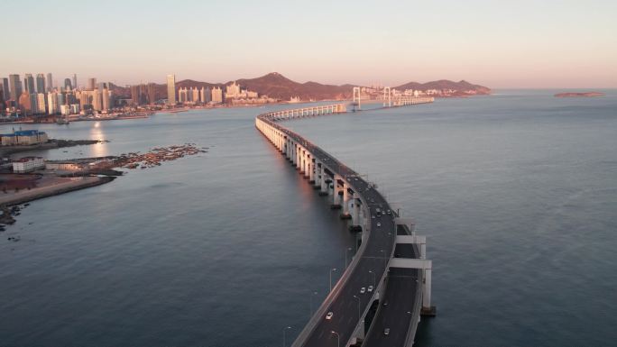 实拍4K大连沿海全景星海跨海大桥 可商用