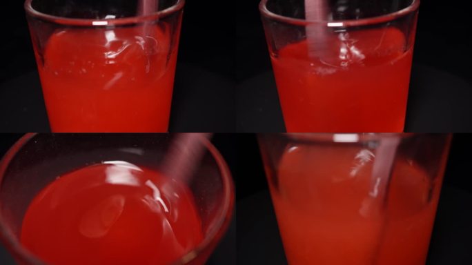 镜头合集搅拌溶解西瓜汁草莓汁红色果汁