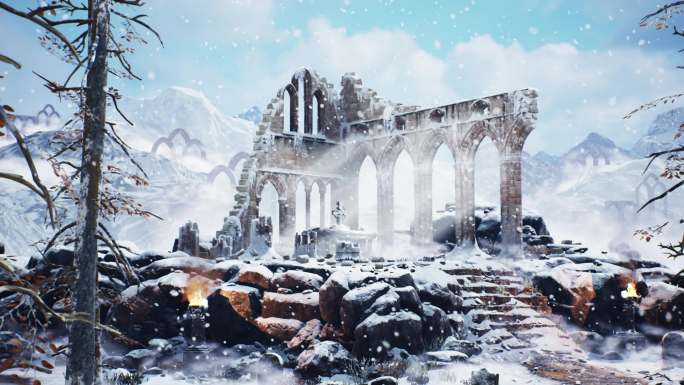 雪中古堡废墟推进