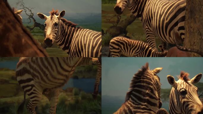 镜头合集非洲斑马标本野生动物保护动物