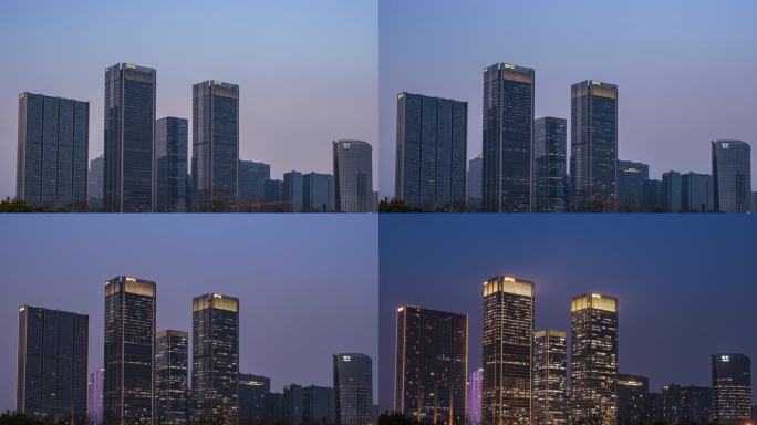 杭州未来科技城写字楼日转夜亮灯延时