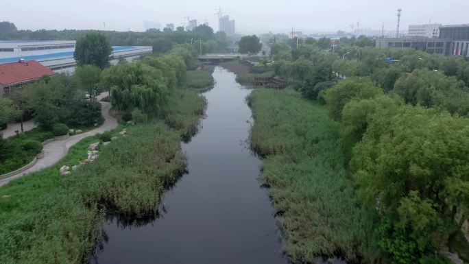 航拍受到严重工业污染的河道2