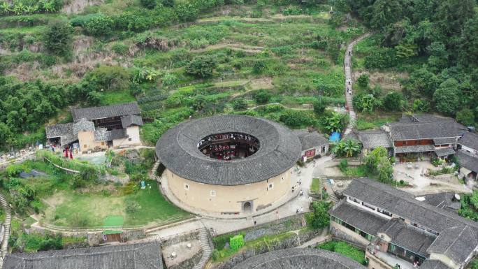 航拍福建土楼定景区四菜一汤