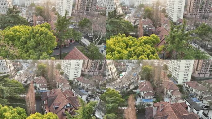 4K原素材-航拍上海华山路成片花园住宅群