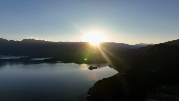 四川泸沽湖景区自然风光航拍4K