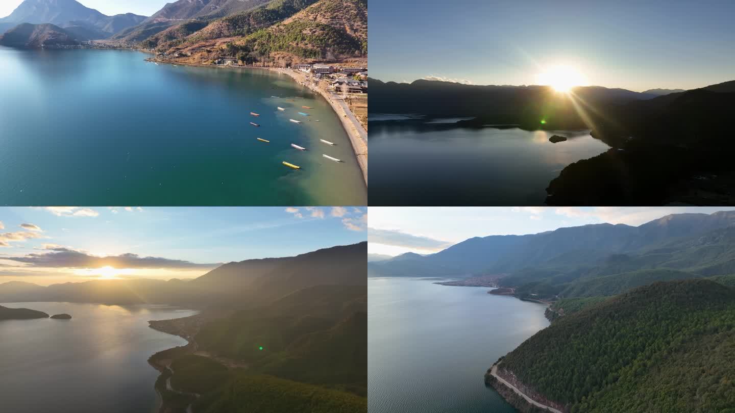 四川泸沽湖景区自然风光航拍4K