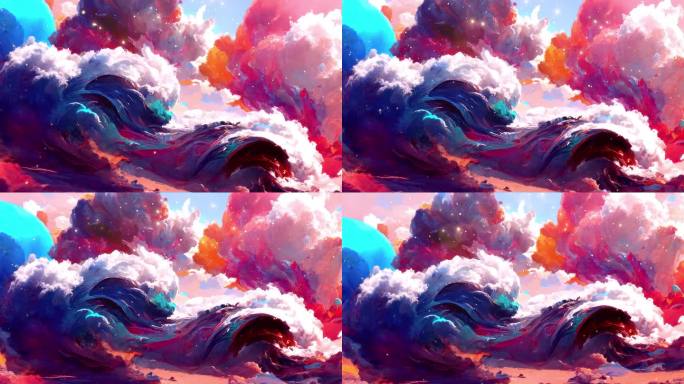 4K 扭曲 抽象 云海 波浪 彩色