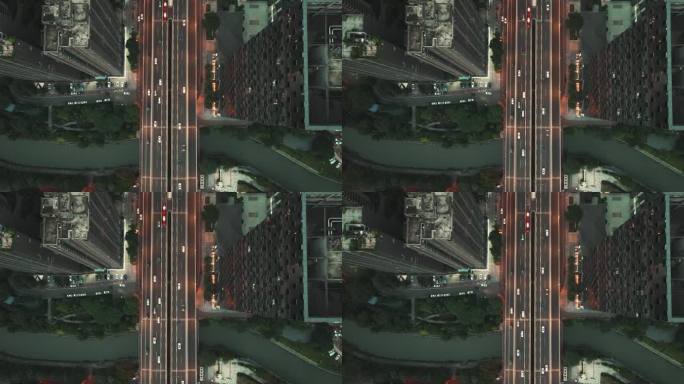 成都城市高架道路车辆车流航拍夜景
