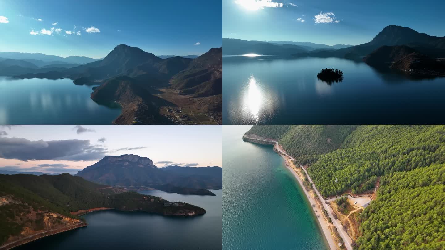 四川泸沽湖景区自然风光航拍4K