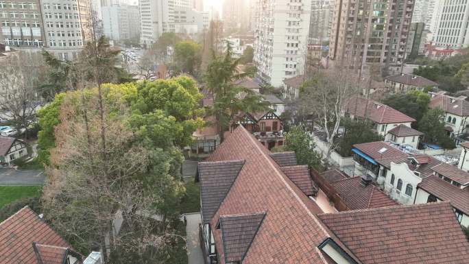 4K原素材-航拍上海华山路成片花园住宅群