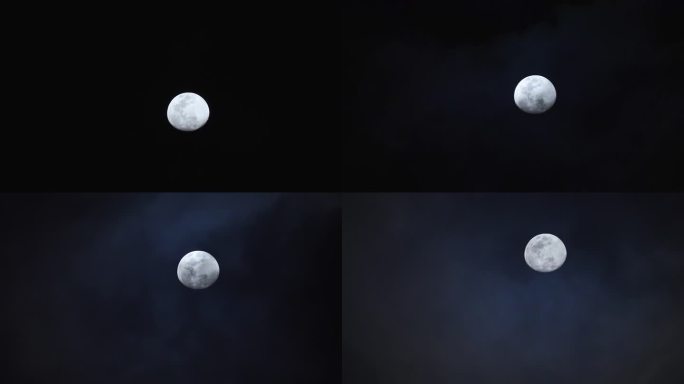 实拍月亮移动月亮在云雾中穿行月亮升起来夜
