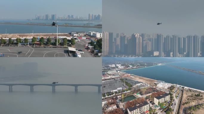4k航拍直升机飞过城市