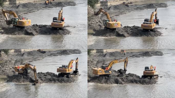 河道清淤挖掘机施工作业沙石清理工程机械