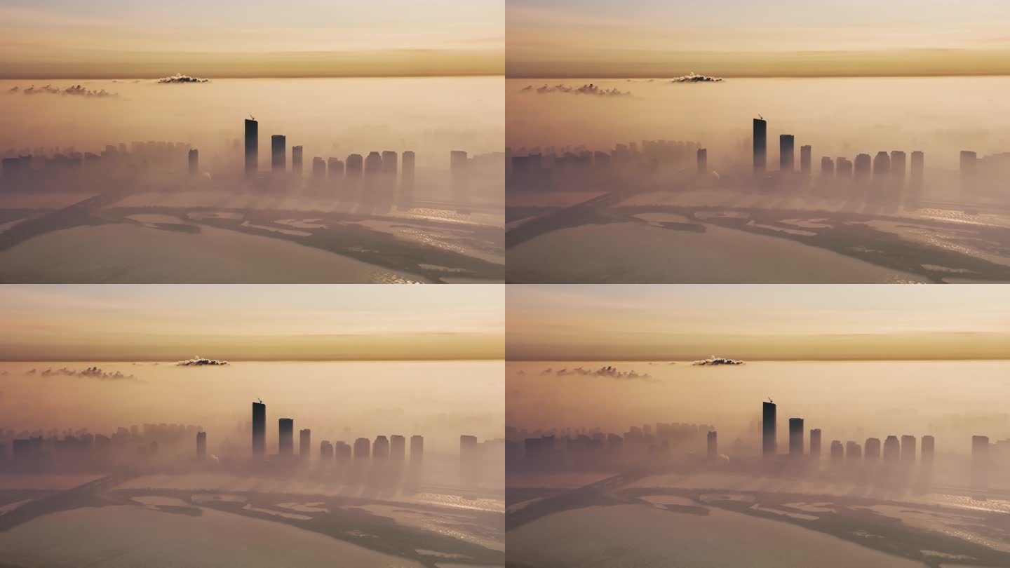 4K哈尔滨城市航拍云雾流浪地球