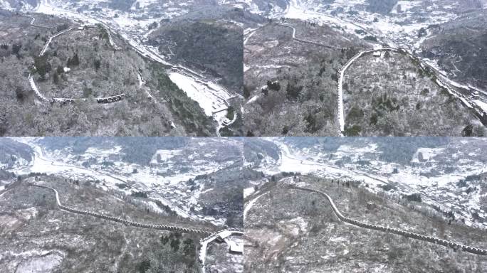 航拍湖南湘西南方长城雪景