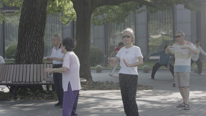 老年人清晨 街头公园 健身