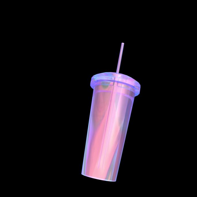4K赛博朋克奶茶杯子 饮品饮料水杯吸管