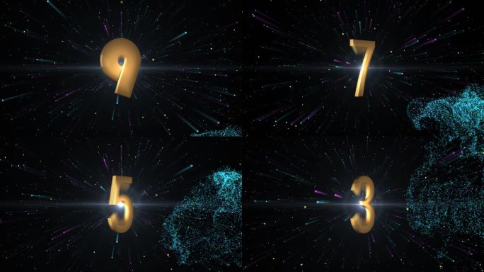 三D立体金属文字倒计时，粒子穿梭宇宙穿梭