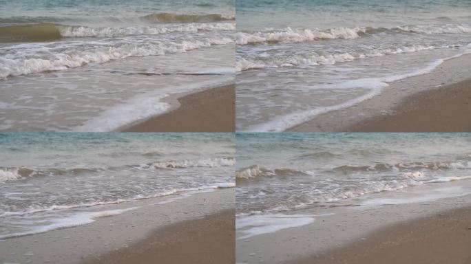 浪花特写海浪海水冲击沙滩浪花泡沫