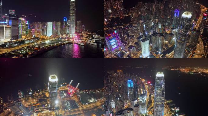 航拍香港第二高楼夜景 香港国际金融中心