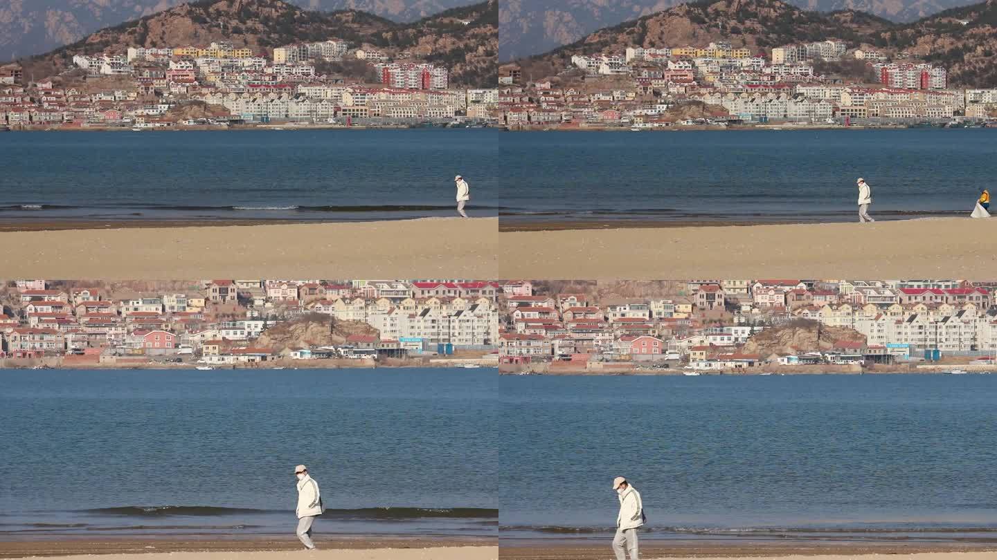 海边散步的人