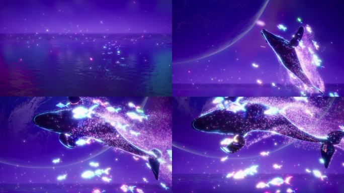 梦幻星空鲸鱼出水动画