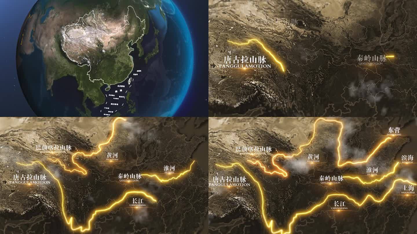 复古历史中国河流地图线路图