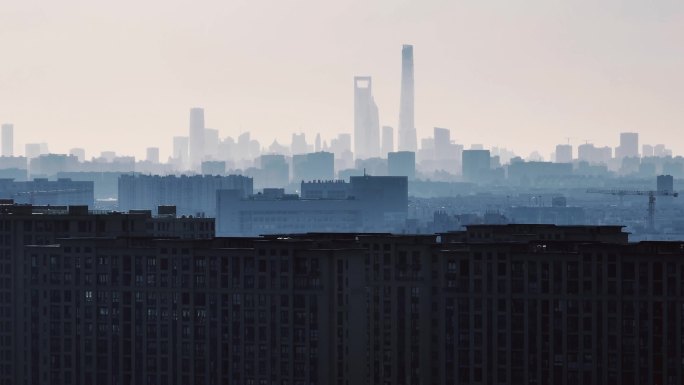 上海雾霾都市早晨