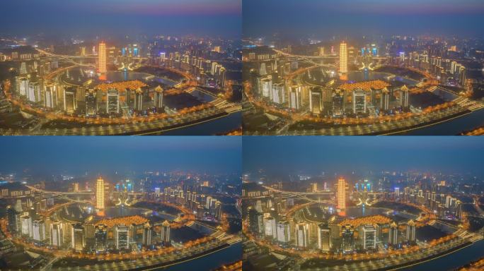 郑州玉米地CBD夜景航拍延时摄影
