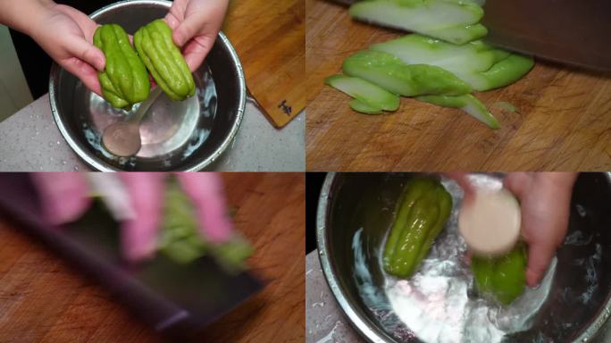 镜头合集清洗佛手瓜洋瓜切片做菜(1)
