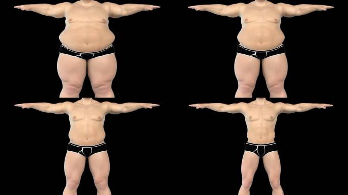 男人瘦肚子瘦身变瘦肥胖变肌肉男3D带通道