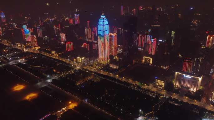 航拍武汉汉口天悦外滩金融中心夜景灯光秀