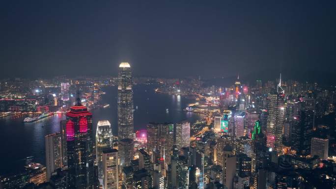 航拍香港维多利亚港夜景