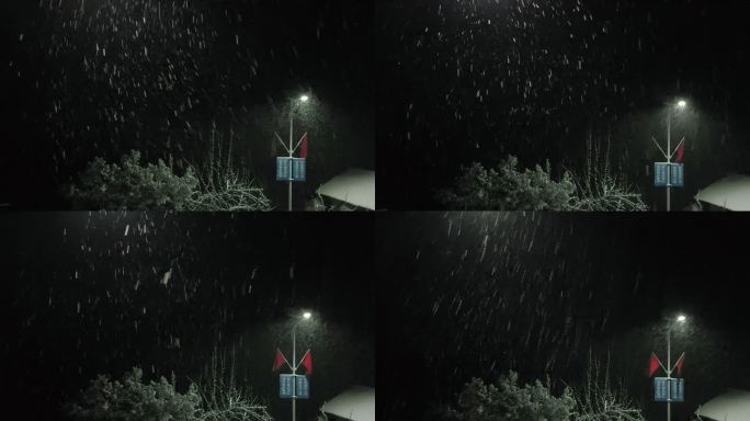 小院里路灯下飘雪视频