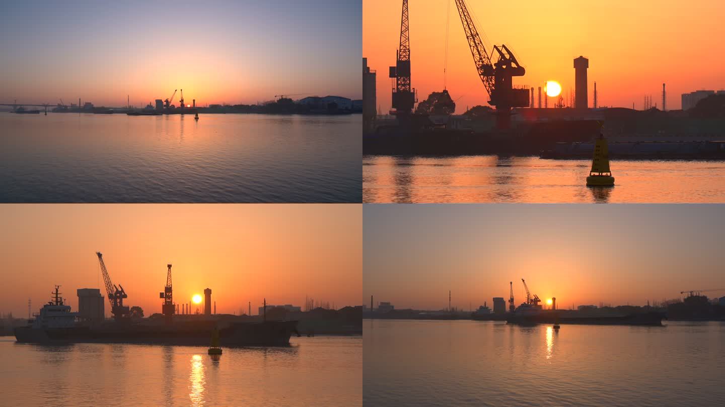 日出黄浦江货船码头