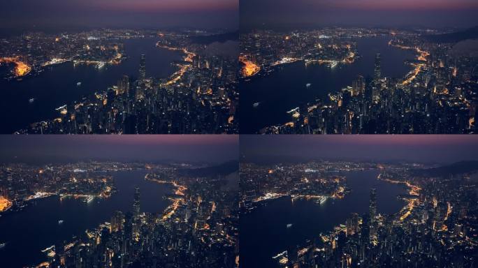 航拍香港维多利亚港夜景