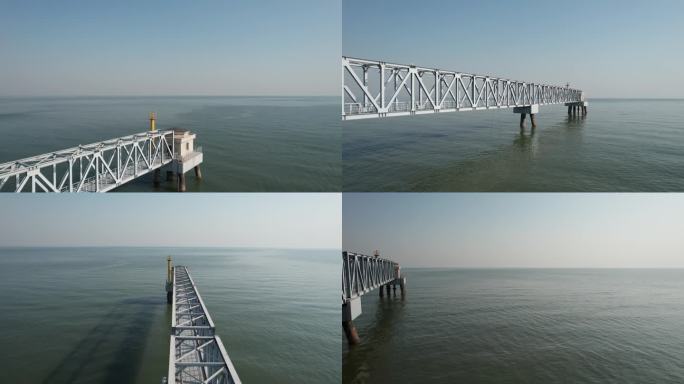 航拍大海灯塔、海上钢铁桥4K