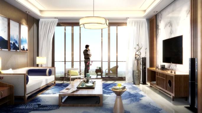 三维室内客厅加实拍人