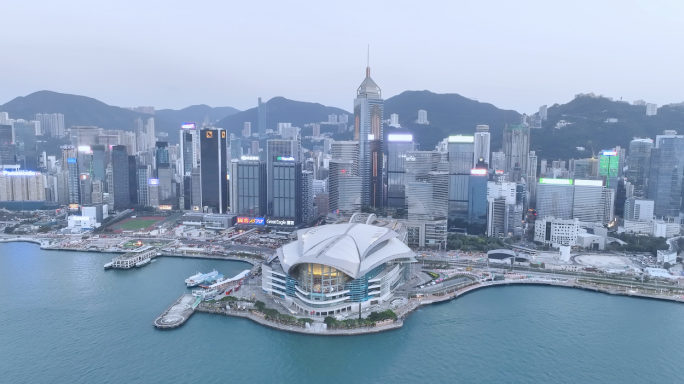 4K航拍香港会议展览中心 国际贸易