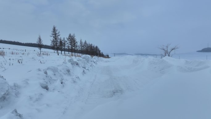 雪花飘落雪路山路冰雪道路