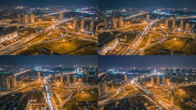 航拍延时天津中石油桥夜景