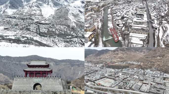 4K_阿坝州松潘县松潘古城航拍雪景
