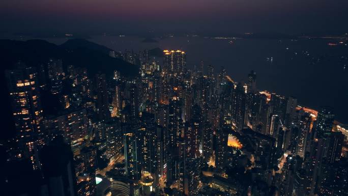 航拍香港维多利亚港夜景