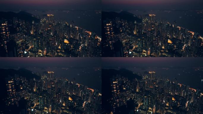 航拍香港维多利亚港夜景