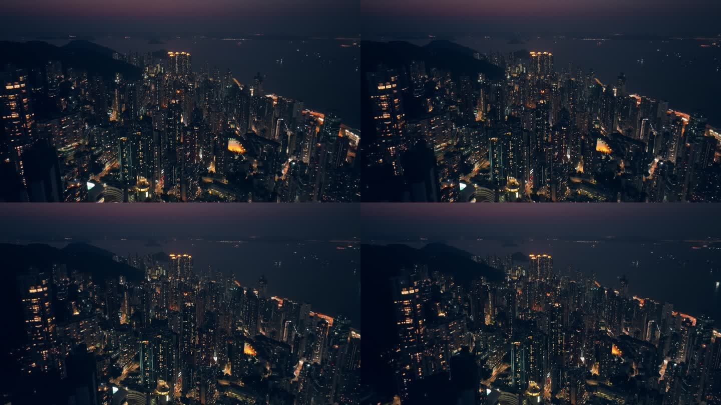 航拍香港维多利亚港夜景