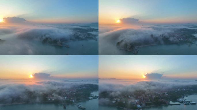 清晨日出迷雾下的厦门鼓浪屿4K航拍-2
