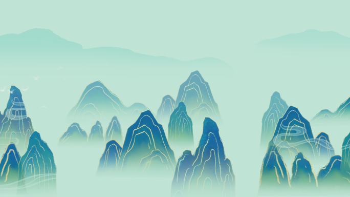 8k高清原创中国风水墨横向背景千里江山图